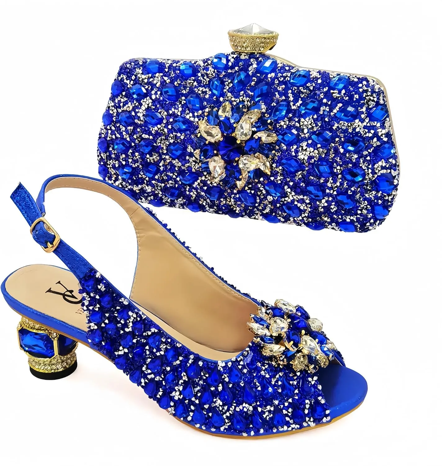 Women Shoes and Bag Set for Evening Party Wedding Italian Style High Heels African Decorated with Rhinestone