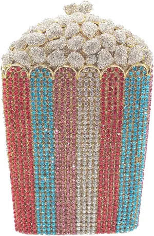 Women Unique Popcorn Crystal Evening Bag Novelty Rhinestone Clutch Purse for Dinner Cinema Halloween