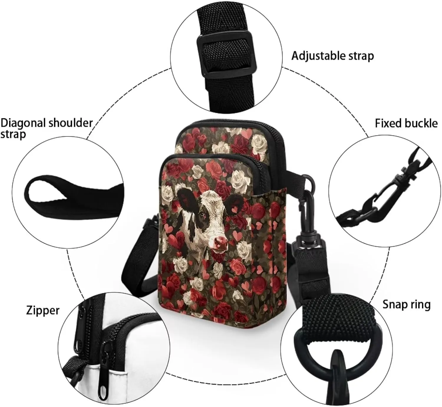 Women's Casual One Shoulder Handbag with Adjustable Strap Double Layered Zipper Snap Ring Fashion Bag