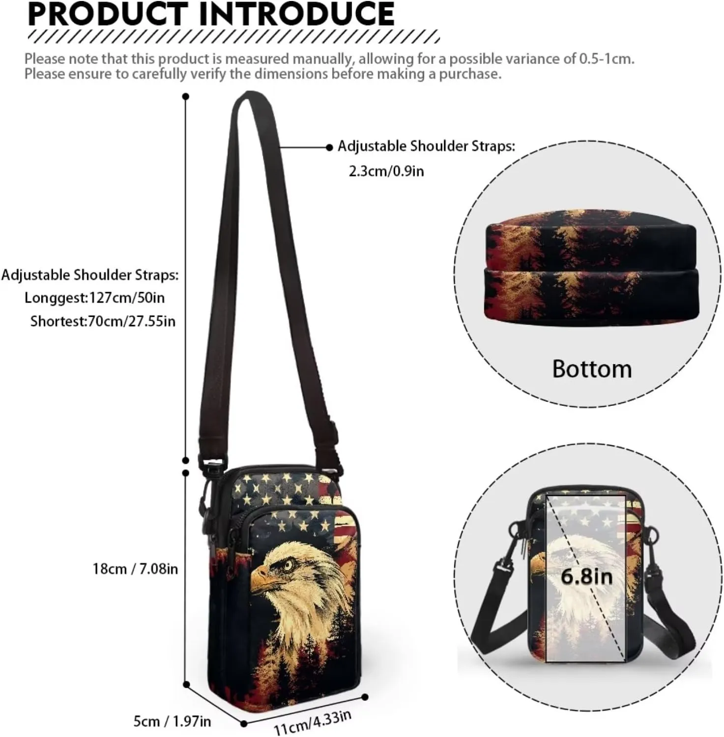 Women's Casual One Shoulder Handbag with Adjustable Strap Double Layered Zipper Snap Ring Fashion Bag