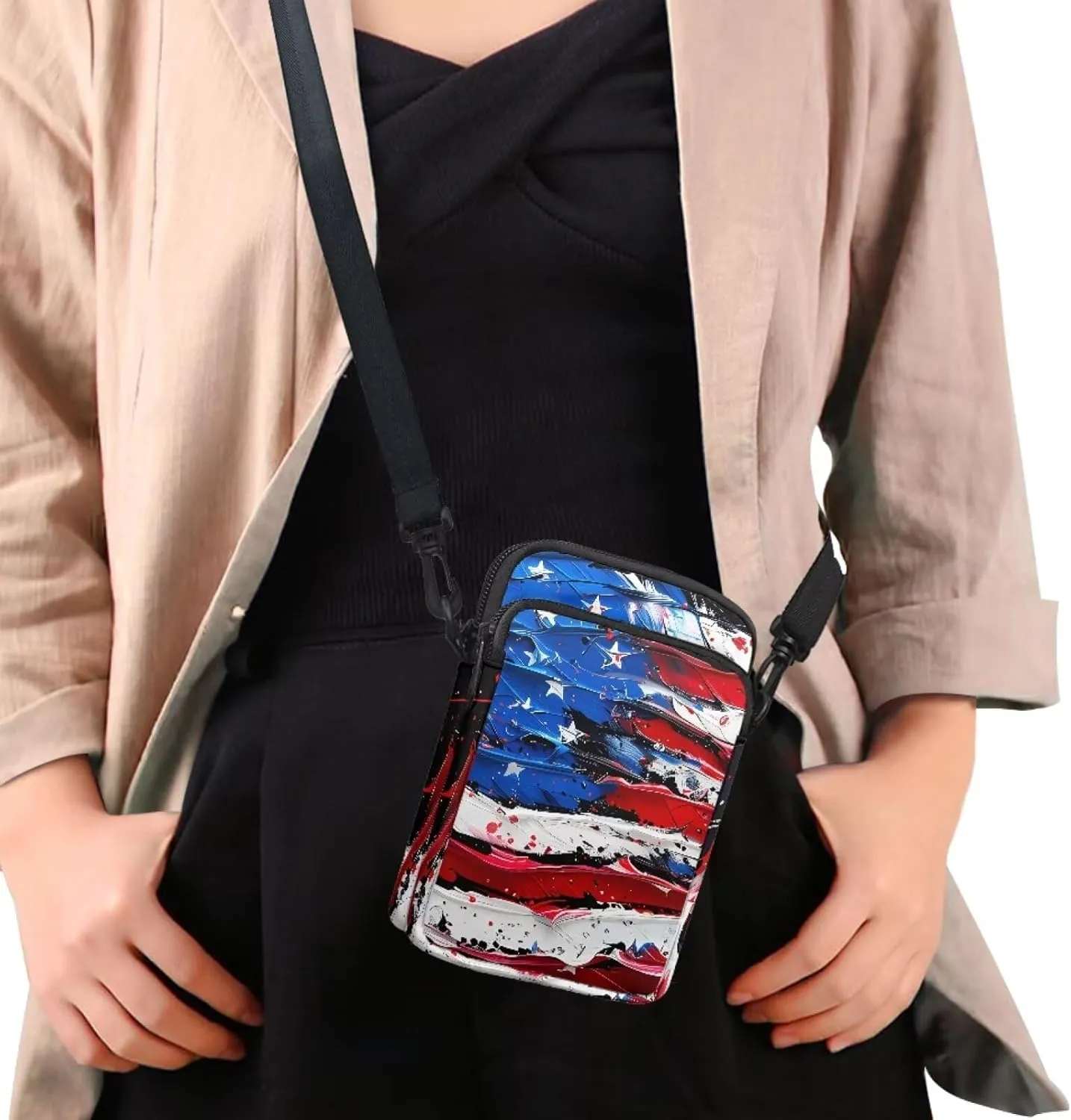 Women's Casual One Shoulder Handbag with Adjustable Strap Double Layered Zipper Snap Ring Fashion Bag
