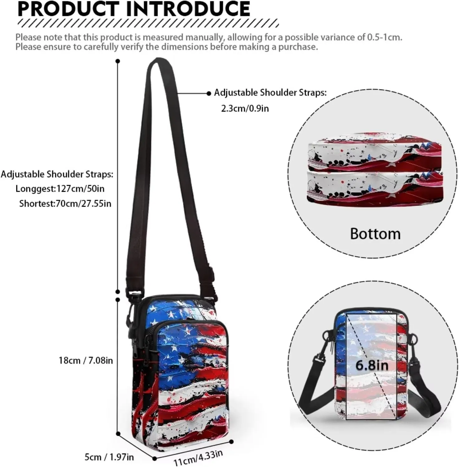 Women's Casual One Shoulder Handbag with Adjustable Strap Double Layered Zipper Snap Ring Fashion Bag