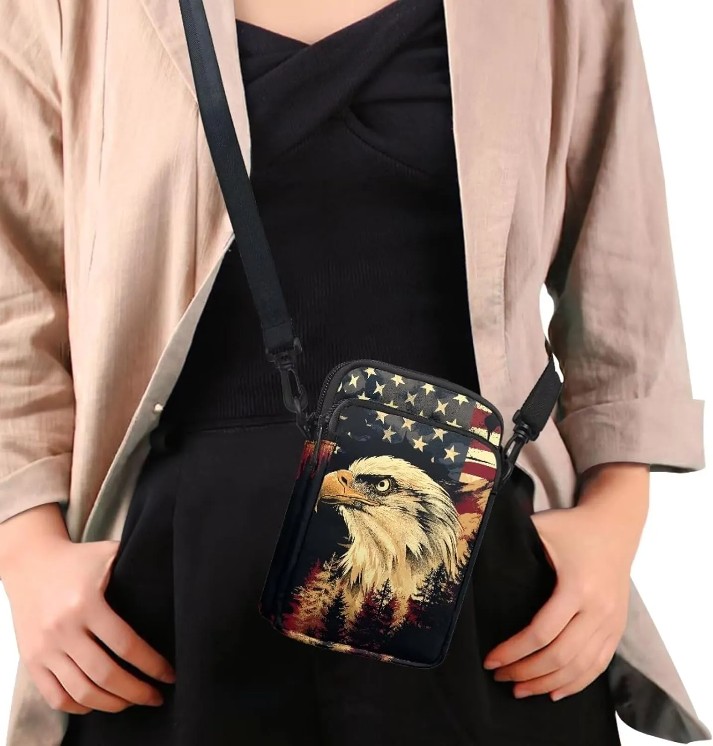 Women's Casual One Shoulder Handbag with Adjustable Strap Double Layered Zipper Snap Ring Fashion Bag