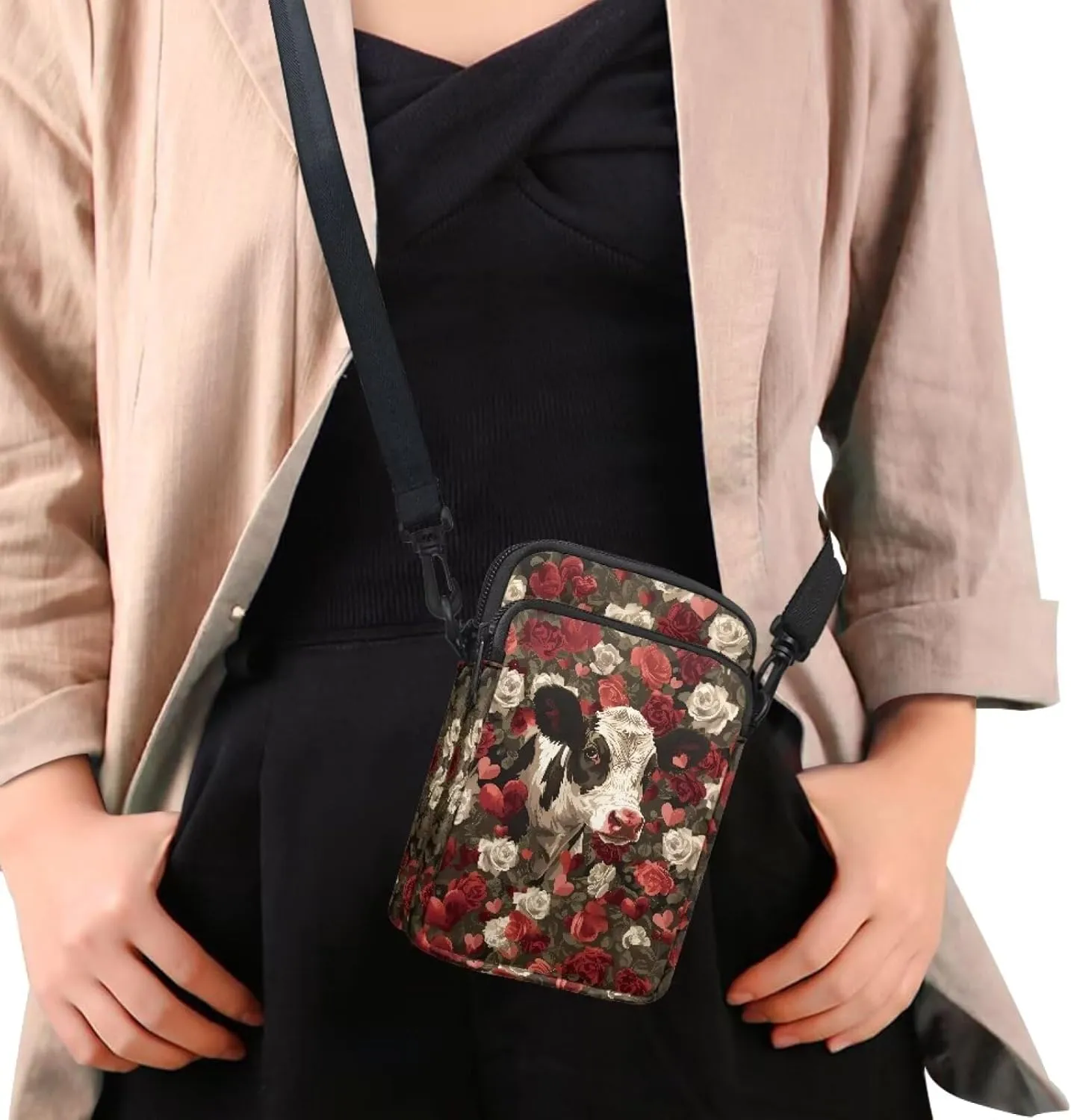 Women's Casual One Shoulder Handbag with Adjustable Strap Double Layered Zipper Snap Ring Fashion Bag