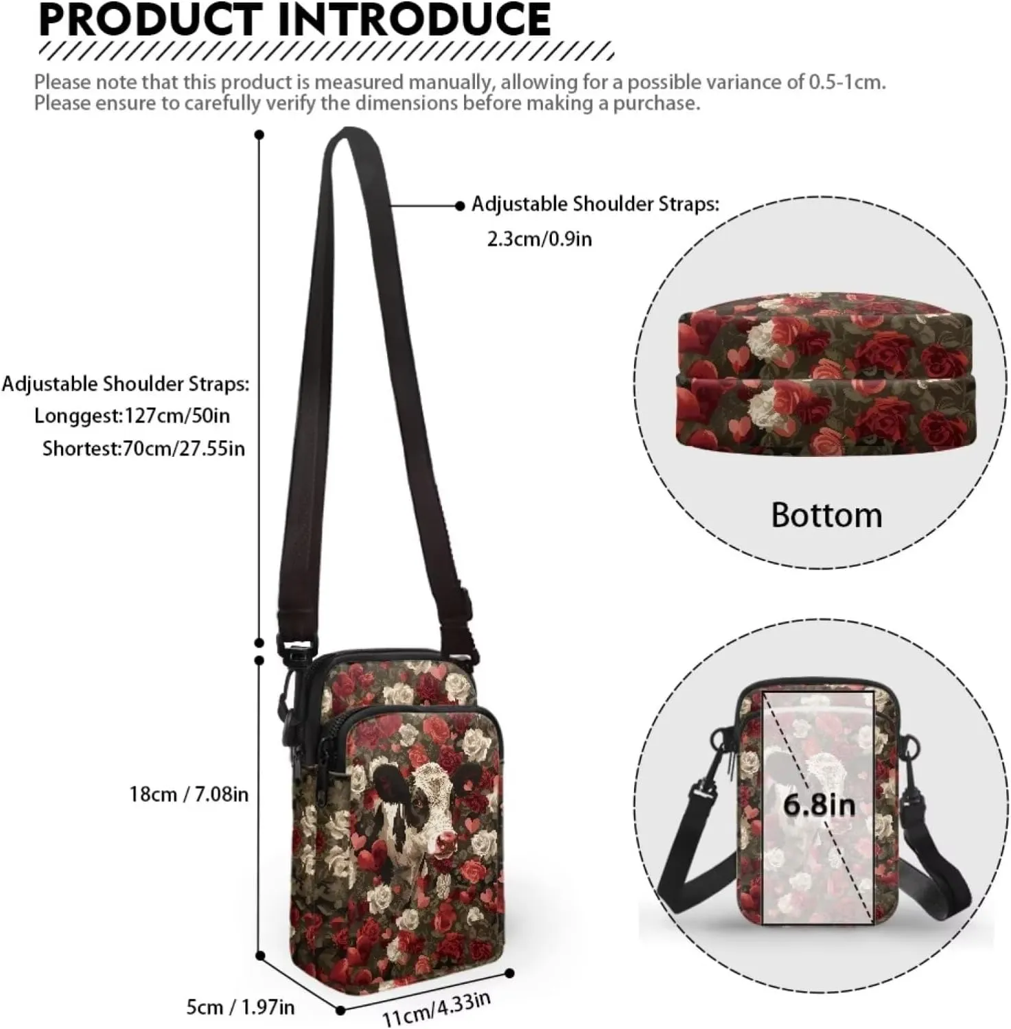 Women's Casual One Shoulder Handbag with Adjustable Strap Double Layered Zipper Snap Ring Fashion Bag