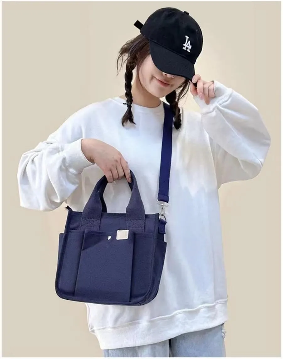 Women's Crossbody Shoulder Bag Multi Compartment Canvas Tote Bag Canvas Hobo Messenger Bag with Zipper Satchel