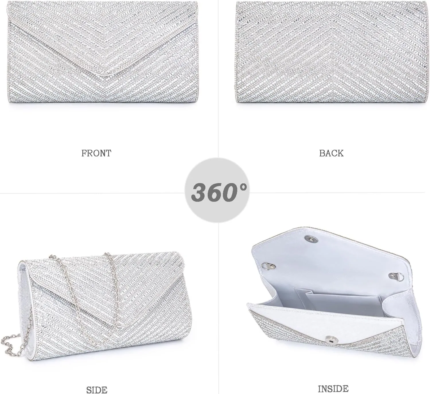 Women's Evening Handbags Envelope Clutch Purses Ladies Crossbody Bags Rhinestone Wedding Bag Shoulder Bag for Women