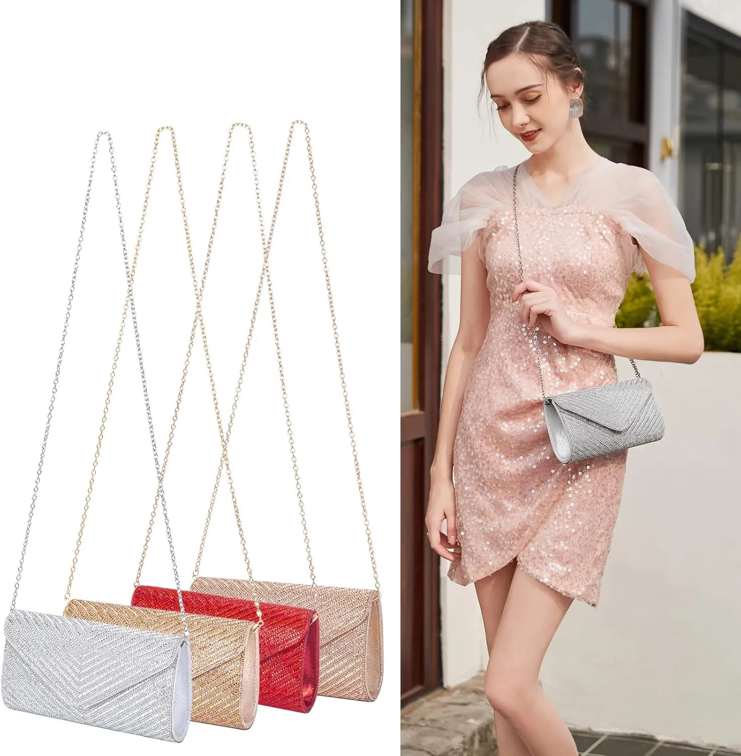 Women's Evening Handbags Envelope Clutch Purses Ladies Crossbody Bags Rhinestone Wedding Bag Shoulder Bag for Women