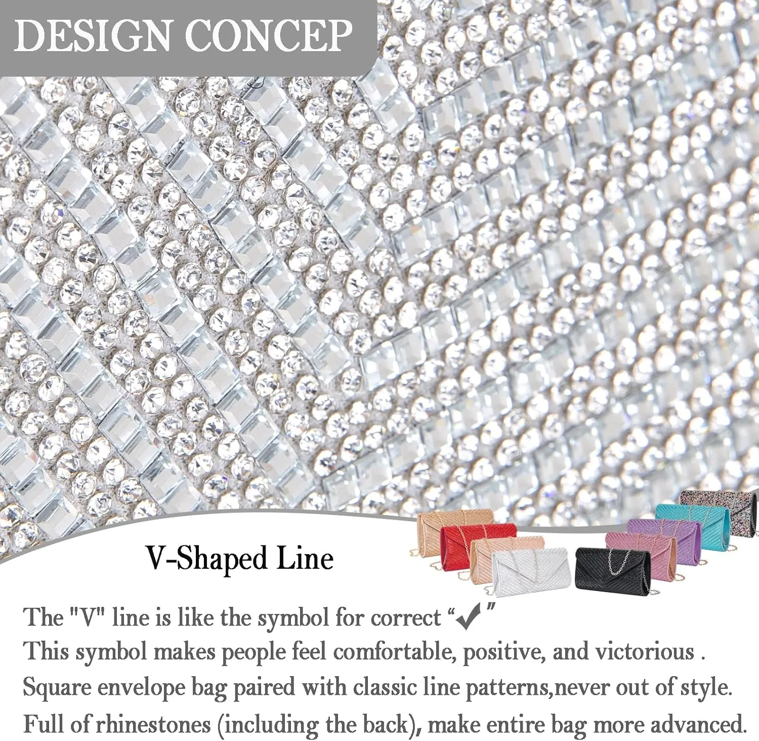 Women's Evening Handbags Envelope Clutch Purses Ladies Crossbody Bags Rhinestone Wedding Bag Shoulder Bag for Women