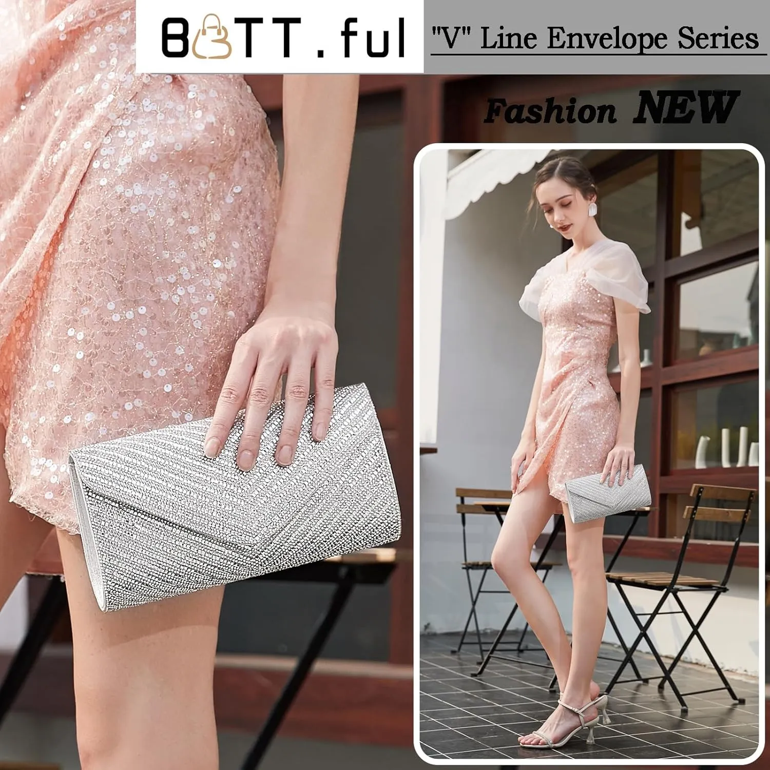 Women's Evening Handbags Envelope Clutch Purses Ladies Crossbody Bags Rhinestone Wedding Bag Shoulder Bag for Women