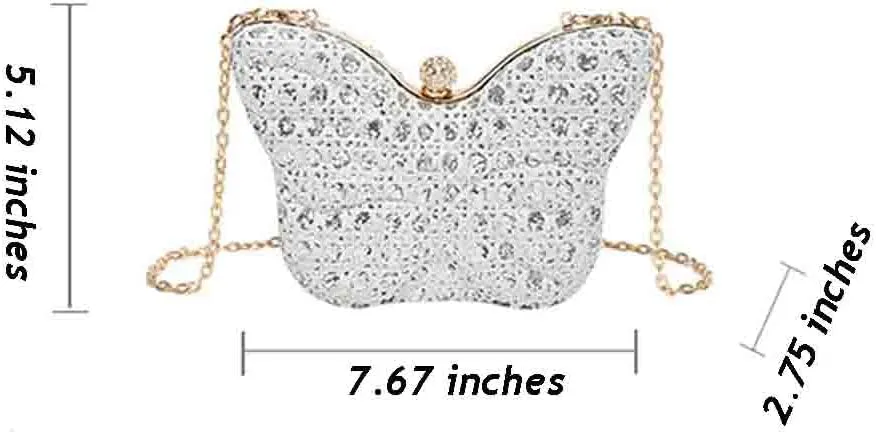 Women's Hollow Butterfly Shoulder Bag, Luxury Glitter Rhinestone Chain Evening Purse, Cute Wedding Party Bridal Prom Handbag