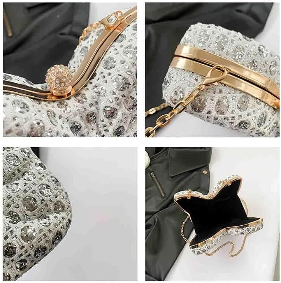 Women's Hollow Butterfly Shoulder Bag, Luxury Glitter Rhinestone Chain Evening Purse, Cute Wedding Party Bridal Prom Handbag