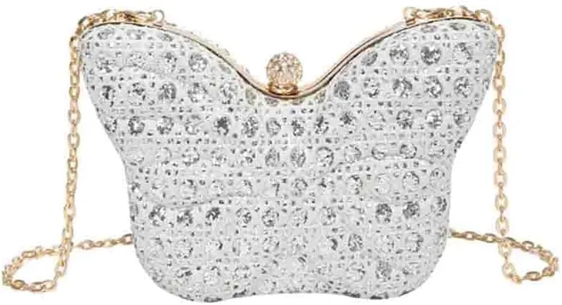 Women's Hollow Butterfly Shoulder Bag, Luxury Glitter Rhinestone Chain Evening Purse, Cute Wedding Party Bridal Prom Handbag