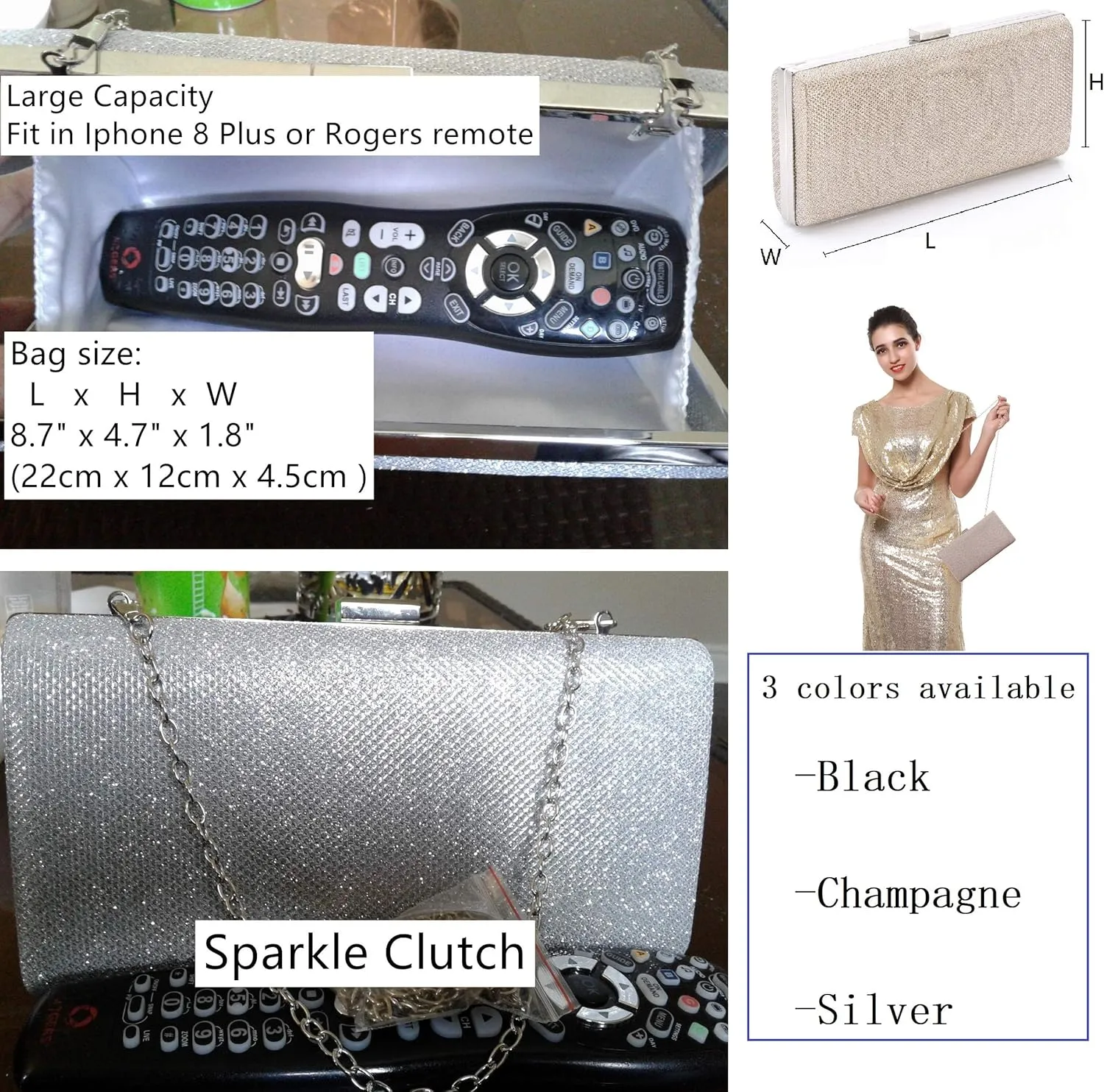 Womens Vintage Envelope Clutch Silver Evening Handbag For Cocktail/Wedding/Party
