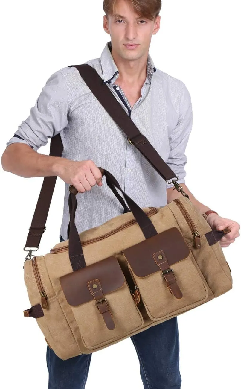 WOWBOX Duffel Bag Travel Weekender Duffle Bag Luggage Bags for Men Women Overnight Carry on Bag Gym Bag with Shoes Compartment Brown