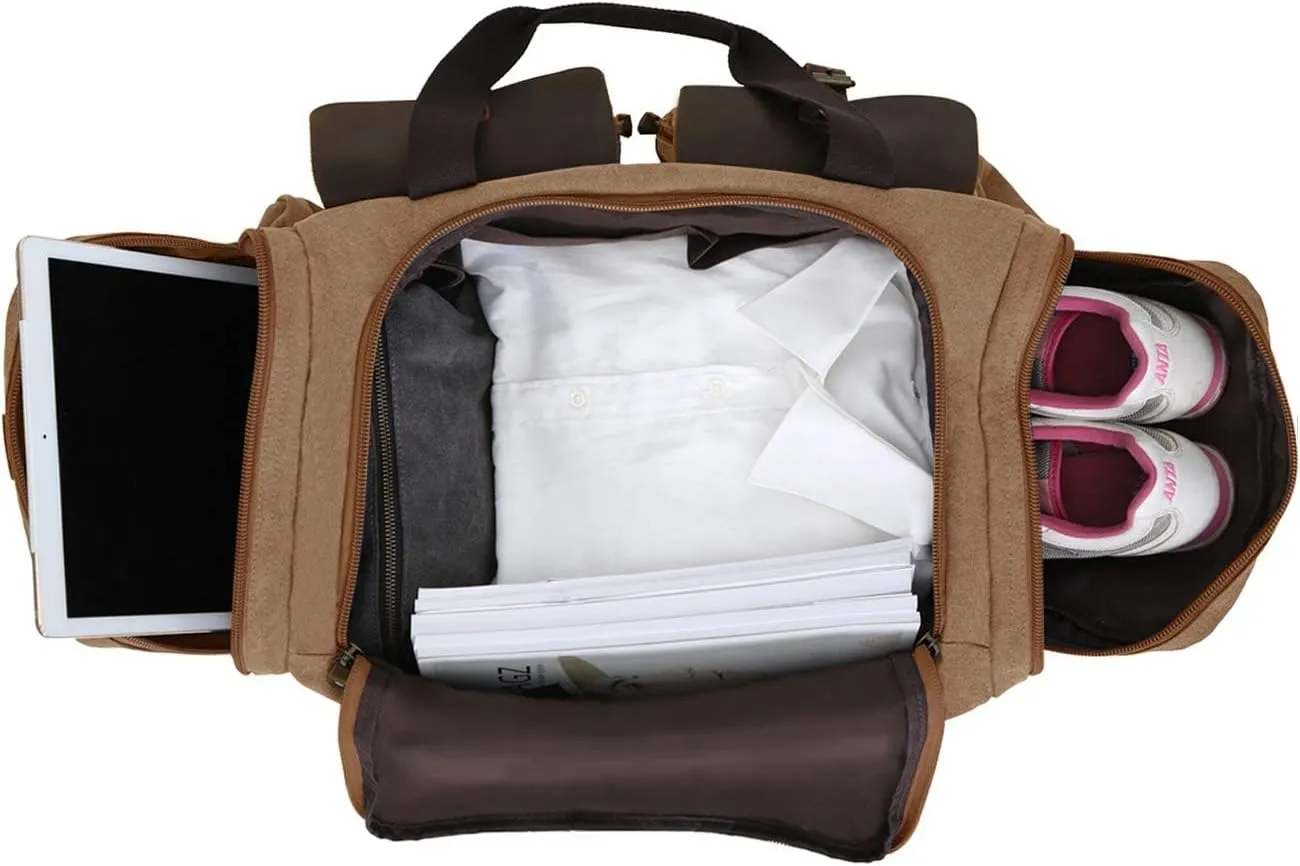 WOWBOX Duffel Bag Travel Weekender Duffle Bag Luggage Bags for Men Women Overnight Carry on Bag Gym Bag with Shoes Compartment Brown
