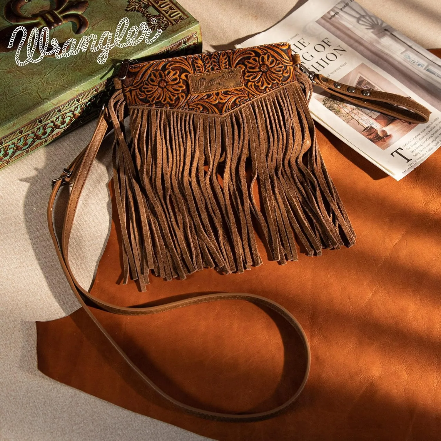 Wrangler Crossbody Small Purse for Women Wristlet Fringe Bag Western Purse