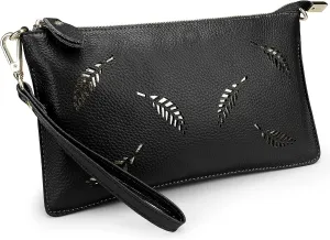 YALUXE Genuine Leather Wristlet Handbags Purses Cell Phone Pocket Clutch Wallet Crossbody Bags for Women