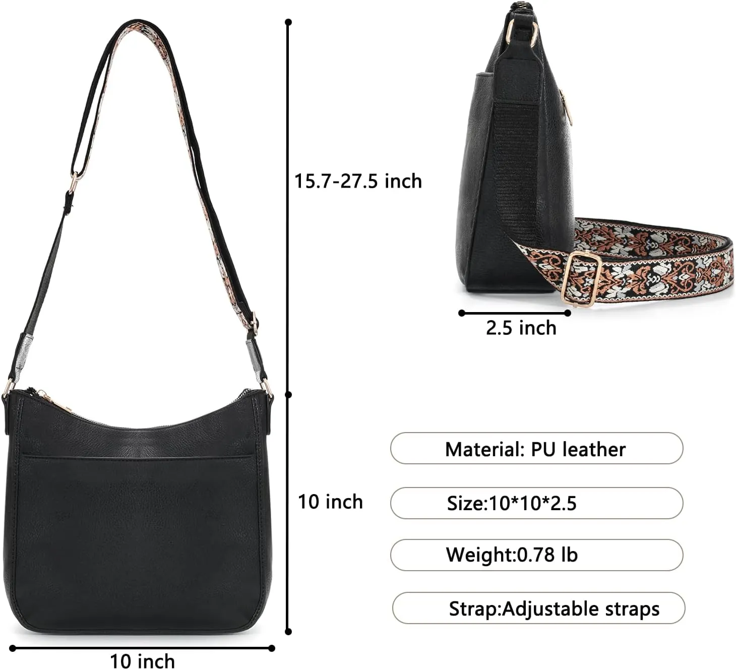 YDSIII Small Crossbody Bags for Women, Women's Cross body Bag with Adjustable Wide Guitar Strap, Vintage Vegan Leather
