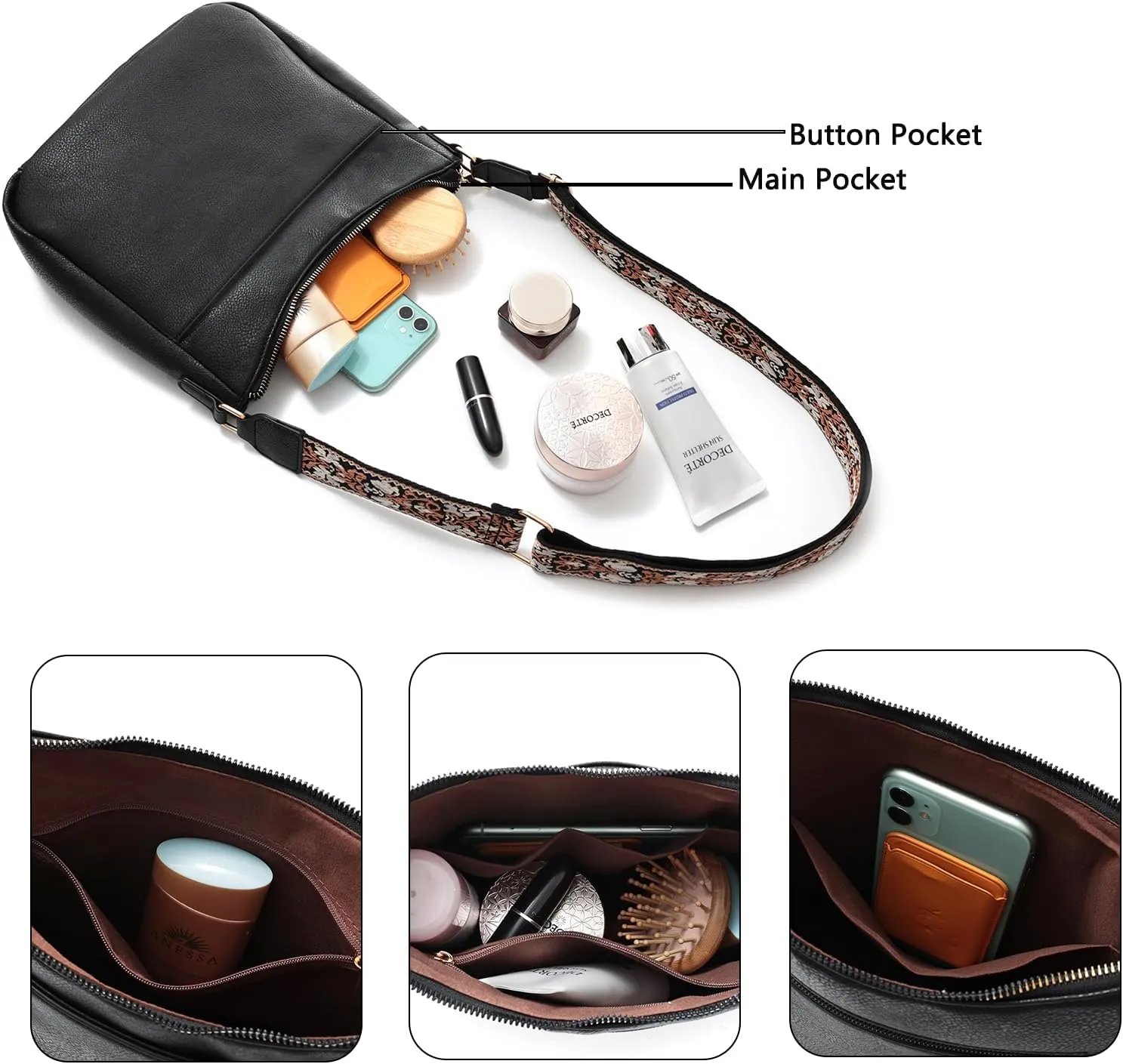 YDSIII Small Crossbody Bags for Women, Women's Cross body Bag with Adjustable Wide Guitar Strap, Vintage Vegan Leather