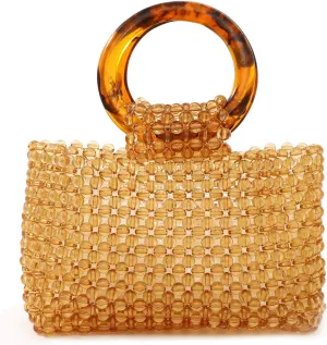 YIFEI Women Colored Transparent Beaded Acrylic Handbag Evening Handmade Bags for Wedding Party (Brown)