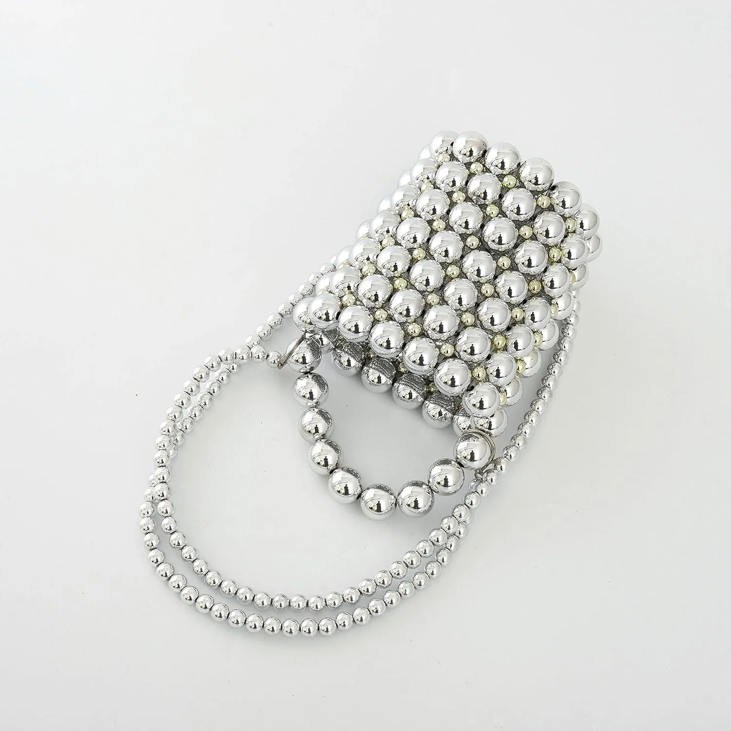 YIFEI Women Metaillic Colored Beaded Acrylic Handmade Bucket Bag with Detachable Chain