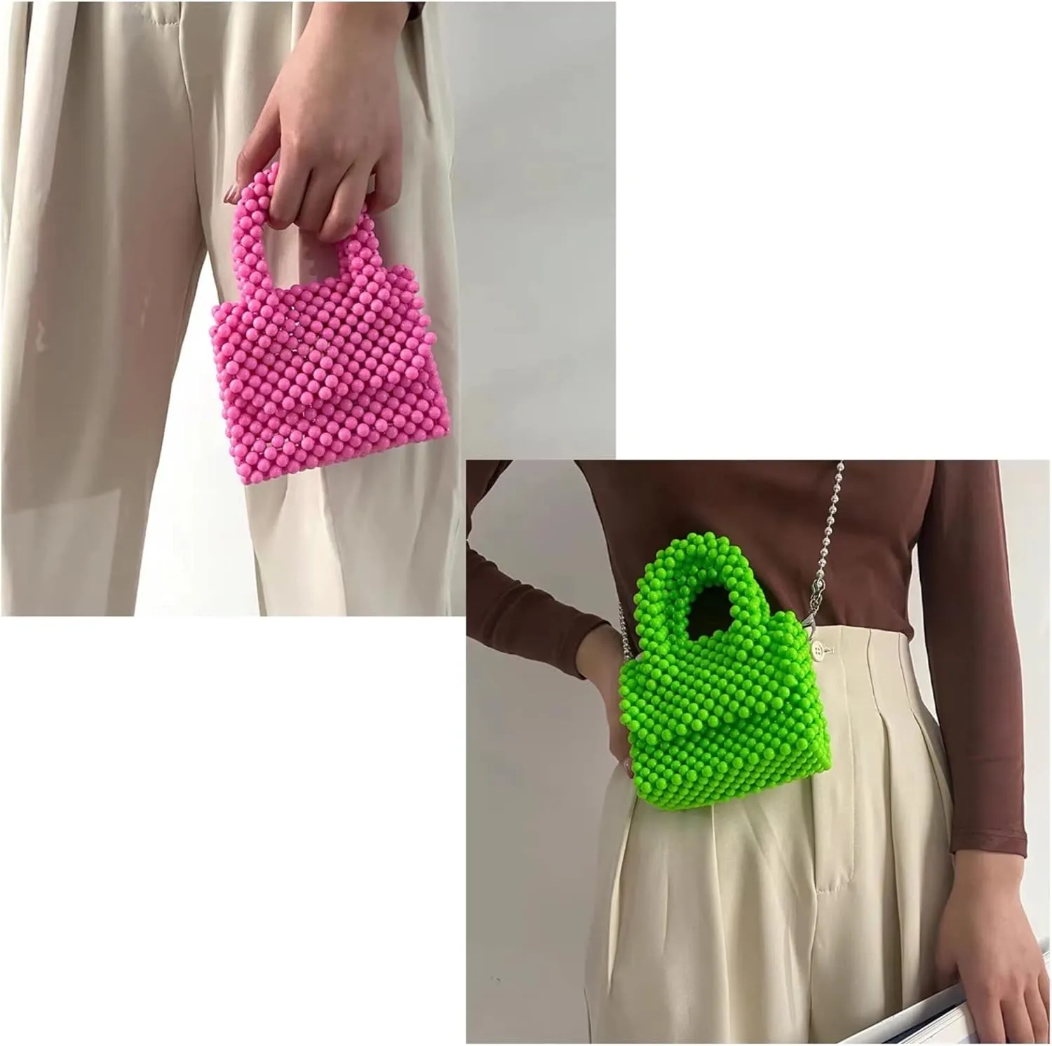 YUSHINY Acrylic Beaded Macaron Color Cube Box Bag Evening Handbag with Detachable Strap Chain