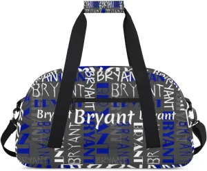 Yzrwebo Custom Name Gym Sport Bag, Personalized Duffel Travel Bag Customized Gymnastics Ballet Dance Bags Small Weekender Overnight Tote Bag for Gifts, Grey White