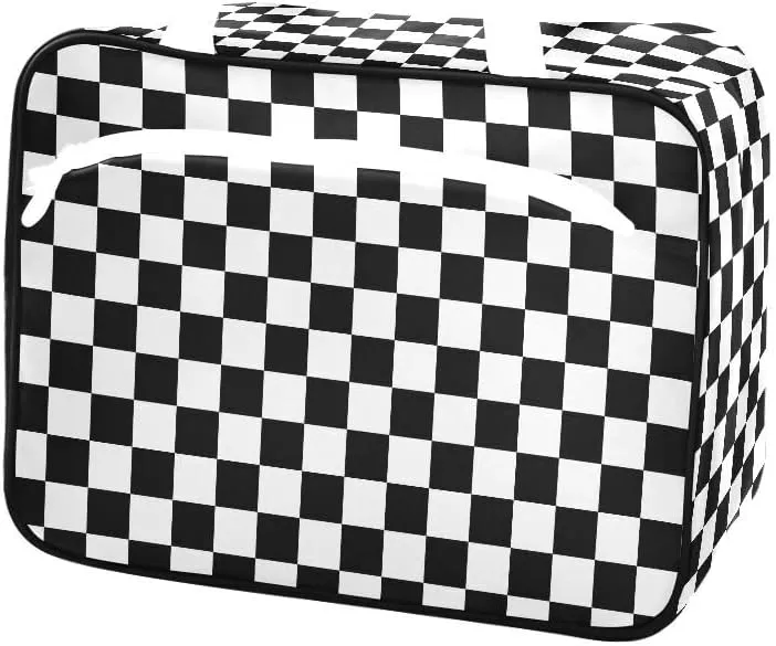 ZZKKO Toiletry Bags for Traveling Women Stylish Racing Flag Checkers Toiletry Bag with Hanging Hook Makeup Bag Travel Cosmetic Bag Travel Organizer for Accessories Toiletries Medium