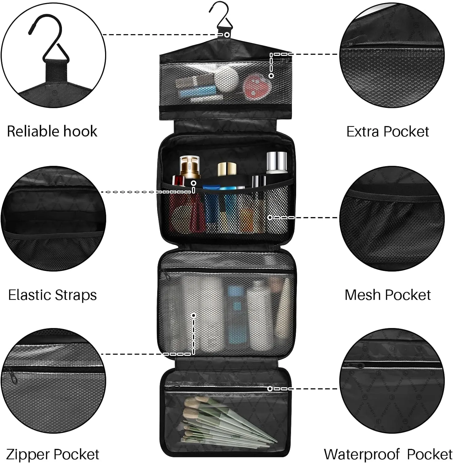 ZZKKO Toiletry Bags for Traveling Women Stylish Racing Flag Checkers Toiletry Bag with Hanging Hook Makeup Bag Travel Cosmetic Bag Travel Organizer for Accessories Toiletries Medium